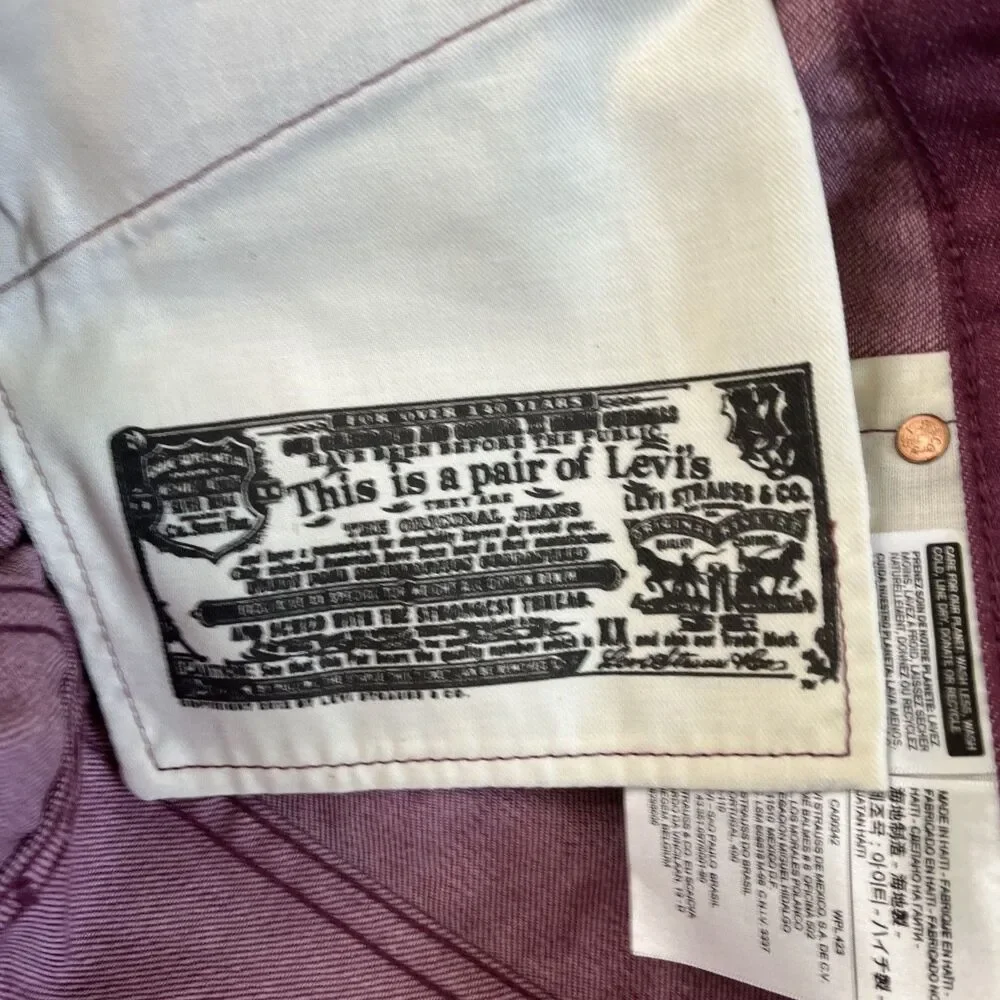 Men’s Levi’s 501 Shrink To Fit Straight 36x32 Button Fly Jeans Purple Pink NWT